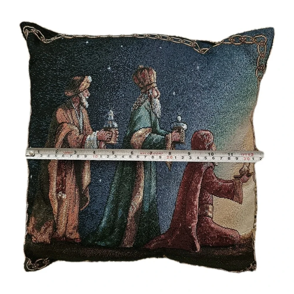 2 Vtg Mohawk Christmas Tapestry Throw Pillows Mary & Jesus + 3 Wise Men Made USA